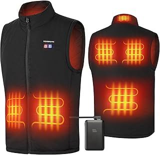 KEMIMOTO Heated Gilet for Men, Electric Heated Vest with Battery, Warm Jacket with 6 Heating Zones for Motorcycling Hiking Skiing Fishing