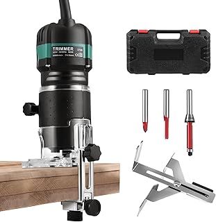 Wood Trimmer, 1/4" 6.35mm Compact Router Tool, 800W 33000R/Min Electric Wood Manual Trimmer Laminator, Handheld Woodworking Planer, 6 Speeds, Pure Copper Motor, Suitable for DIY Woodworking (Black, A)