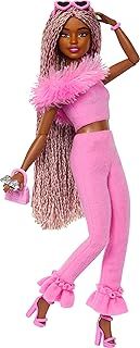 Barbie Deluxe Style Doll #4 in Barbiecore Outfit, Pink and Brown Braids, Soft Pink Top and Pant Set with Furry Collar and Fun Accessories