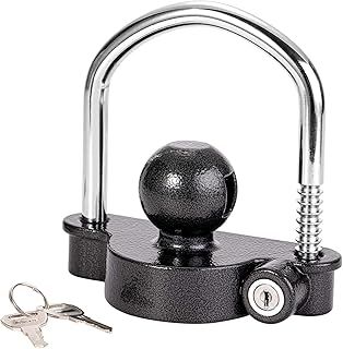CZC AUTO Trailer Hitch Lock Universal Tow Ball Coupler Security Kit Heavy Duty Anti-Theft Protection for Trailer Caravan Horsebox, 2 Keys, Black