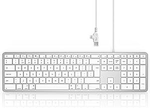 Seenda Wired Keyboard for Mac OS, Slim External Full-size Keyboard with Numeric Pad & USB A and Type C 2-in-1 Connector for Apple Mac, iMac, MacBook Pro/Air/Mini, UK Qwerty Layout - White and Silver