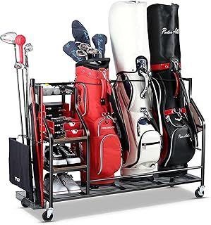 Golf Bags Storage Organizer- Golf Bag Stand for Golf Equipment Accessories, Golf Bag Storage Rack with Wheels, Golf Club, Golf Gear Organisers