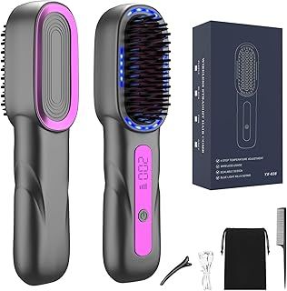 Cordless Hair Straightener Brush,Fast Heating Portable Hair Straightener Brush for Women,Adjustable Temperature 140-200°C for All Hair Types,Hot Hair Styling Tool-5000MAH/Type-C Rechargeable