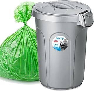 Home Centre Indoor Outdoor Clip On Locking Lid Grey 23 Litre Plastic Waterproof Waste Bin Garden Garage Office Kitchen Home Suitable Dustbin Sturdy Heavy Duty Rubbish Recycle Sortation