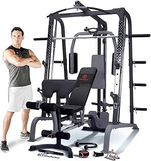 Marcy SM4000 Deluxe Smith Machine Full Home Gym with Commercial Grade Bench