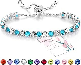 Suyi Tennis Bracelet Birthstone Cubic Zirconia Bracelet Silver Silder Bracelet Birthday Jewellery