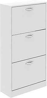 Vida Designs 3 Drawer Shoe Cabinet Cupboard Shoe Storage Organiser Pull Down Wooden Furniture Unit (White)