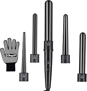 CkeyiN Ceramic Curling Wand, 5 in 1 Hair Curlers Wand with Temperature Control Professional Hair Curler for Long Short Thick Fine Hair with Heat Resistant Glove Curing Tong