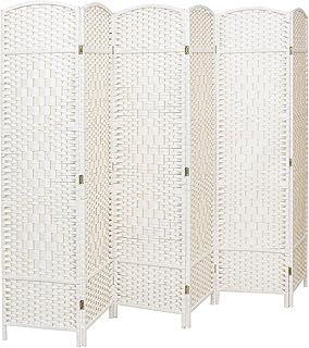 INMOZATA Hand-woven Wicker Room Divider, 6 Panel Folding Screens and Room Dividers Free Standing, White Room Partition Privacy Screen Room Divider for Bedroom Living Room Office