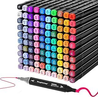 Tongfushop 100 Colored Marker Set, Colouring Pens for Adults, Dual Tip Art Alcohol Markers, Permanent Felt Tip Pens for Drawing, Sketching, Anime, Manga, Fun doodling with Carrying Case & Storage Base