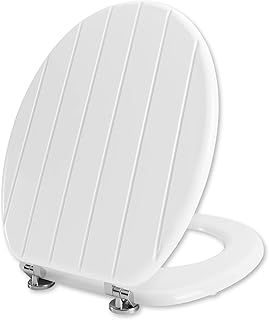 Angel Shield White Wooden Toilet Seat Antibacterial Adjustable Hinges Toilet Seat Fits Never Slips for Bathroom (Classic, White)