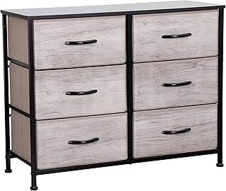 Chest of Drawers, 6 Drawers with Wood Top and Large Storage Space, Easy to Install Organizer, for Bedroom, Living Room, Nursery, Hallway CD-5826-GREY-BLK