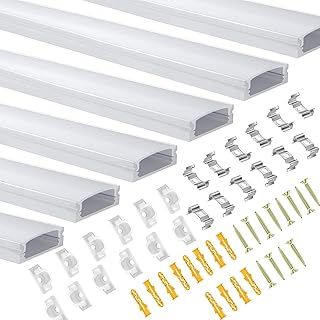 LED Aluminum Profile, 6 Pack U Shape LED Aluminum Channel 1M/3.3ft, LED Trunking with Milky White Cover, End Cover and Mounting Clip for LED Strip Light Installations Diffuser