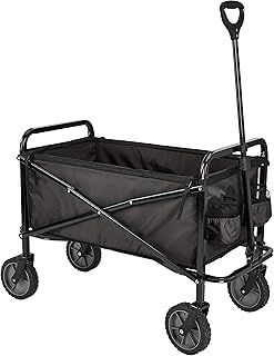 Amazon Basics Collapsible, Height Adjustable & Foldable Outdoor Garden Utility Wagon / Festival Camping Beach Trolley with Cover Bag, Black