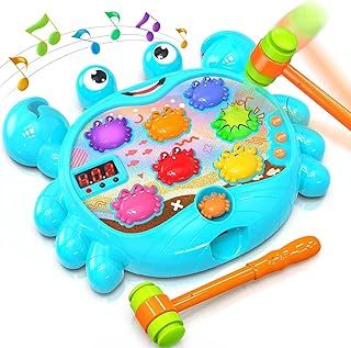 Hot Bee Toys for 3+ Kids - Boy's Sound & Light Hammering Pounding Toy - Whack A Mole Game