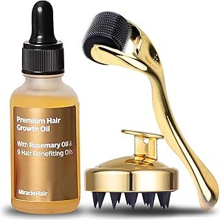 Premium Hair Growth Oil Set – 30ml with Rosemary, Castor, Peppermint, Ginger Root, Tea Tree & Lavender Oils – Includes Scalp Derma Roller & Massager – Promotes Hair Growth & Thickness – UK-Based Brand