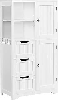 Yaheetech Bathroom Floor Cabinet with 3 Drawers and Door Cabinets, Freestanding Storage Cabinet with Adjustable Shelves and Side Hooks for Bathroom Living Room Kitchen, 107 cm Height