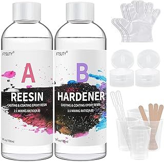 Epoxy Resin Kit - 300ml /10oz Crystal Clear Epoxy Resin for Casting - 1:1 Ratio Crystal Clear Resin Coating with Sticks, Graduated Cups and Gloves for Jewelry Making