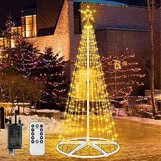 HELESIN Lighted Christmas Cone Tree with Star Topper, 6ft 250 LED Christmas Tree Light Show with 8 Modes Remote Control, Artificial Xmas Tree Lights for Indoor Outdoor Yard Patio Decorations, Warm