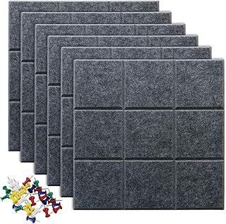 Large Felt Board Tiles with 30 Pins, 30x30cm Pack of 6 Bulletin Board Notice Boards for Home Office Kitchen, Self Adhesive Pin Board Wall Tiles for Photos Memos