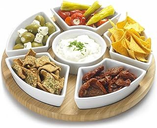 Occasion Rotating Lazy Susan Dip Set with 6 Ceramic Dishes in Colour Box