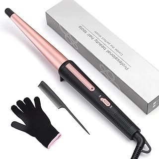 Hair Curling Wand, 13-25MM Tapered Curling Iron, Professional Ceramic Hair Curler Wand with Heat-Resistant Glove, Dual Voltage (Rose Gold)