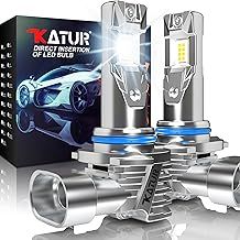 KATUR HIR2 LED Headlight Bulbs, 9012 LED Bulb 16000LM 6000K White 500% Brightness Fanless Waterproof Mini Size Plug and Play Conversion Kit Halogen Replacement, Pack of 2