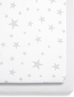 2 Pack Crib Fitted Sheets 44 x 80cm – Star Design – Light, Breathable & Luxurious Jersey Cotton Made To Last & Designed To Fit SnüzPod Bedside Cribs