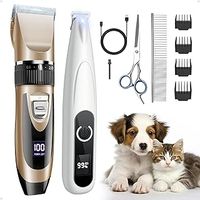 Dog Clippers and Dog Paw Trimmer, 2 in 1 Dog Grooming Kit, Low Noise Rechargeable Dog Clippers for Grooming, Dog Shavers for Grooming Small Dogs Cats Animals (Light Gold)