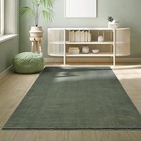 the carpet Relax Rug, Modern, Fluffy, Short Pile, Non-Slip Underside, Washable Up To 30°C, Super-Soft, Fur Look, Dark Green, 140 x 200 cm