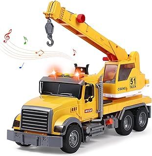 Big Crane Truck Toys Gifts for Boys 3 4 5 6 7 8 Years 1/16 Scale Friction-Powered Vehicles Construction Wrecker Truck with Lights and Sounds Educational Boys Toy Gift for Kids Toddlers