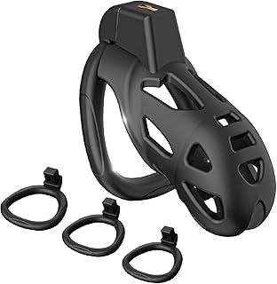 Male Chastity Device Cock Cage, Lightweight Chastity Cage Body-Safe Resin+ABS Penis Cage for Men with 3 Different Sizes Ring & Invisible Lock Adult Abstinence Penis Bondage Adult Sex Toy Male