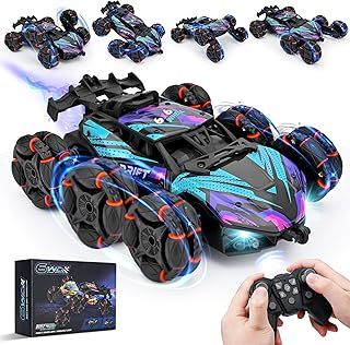 RC Stunt Car, Remote Control Cars Toys for Boys, 6WD 2.4 Ghz Remote Control Stunt Car with Spray Mist Music LED Lights, Electric Toy Cars for 4-9 Year Old Boys Kids,Green