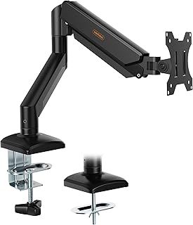VonHaus Single Monitor Arm Desk Mount for 10 to 32 Inch Screens, Height Adjustable Gas Spring Monitor Clamp with Tilt, Swivel & Rotate, VESA 75 & 100mm