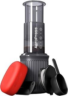 Aeropress Go Portable Travel Coffee Press Kit, 1-3 Cups in a Minute, Coffee, Espresso, & Cold Brew Maker, Manual Coffee Making Machine for Travel, Includes Mug & Lid, Grey