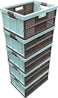 keeeper 5 x 32 Litre Extra Strong Folding Plastic Stacking Storage Crates Box - 30KG LOAD CAPACITY PER BOX - SOFT HANDLES - GREAT VALUE