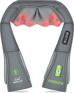 Snailax Cordless Shiatsu Neck Back Massager with Heat, Shoulder Massager, Portable Rechargeable Massagers for Neck and Back Pain Relief, Electric Massager Pillow, Gifts for Women, Men (Grey)
