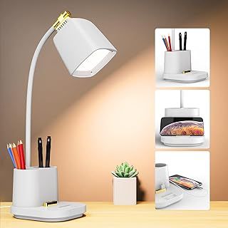 GONDSILY LED Desk Lamp with USB Charging Port Touch Control 3 Color Modes, Stepless Dimming,Eye-Caring LED Table Lamp for Home,Office,Bedroom,Reading,Work,Study, 5V, 2.4A