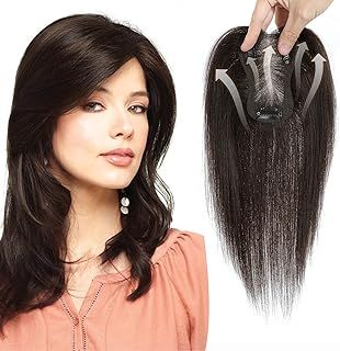 Hair Toppers for Thinning Hair Toppers for Women Real Human Hair Pieces for Women with Thinning Hair Clip In Toppers 100% Remy Human Hair Wiglets 10inch(Dark Brown)