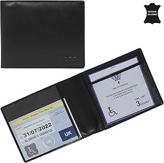 RHB Genuine Leather Disabled Blue Badge Holder with Timer Wallet – Secured Disability Parking Permit Cover with Hologram Protection (Timer not Included) (Black Giovani VT)