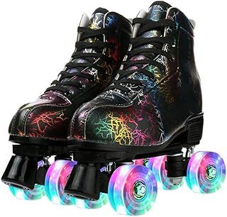 Unisex Roller Skates PU Leather 4 Wheel Shiny Roller Skates for Beginners Outdoor,Indoor