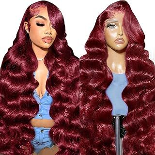 99J Burgundy Colored Body Wave Full 13x6 Lace Front Wigs Human Hair Pre Plucked Red Wine Body Wave HD Lace Frontal Brazilian Virgin Glueless Wigs Human Hair with Natural Hairline 18 Inch