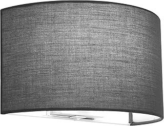 HARPER LIVING Indoor Wall Light with Switch, 1xE27 ES Wall Wash Lighting with Grey Semi-Circle Fabric Shade, Up and Down Wall Sconce Lamp, Ideal for Bedroom, Living Room, Hallway, Hotel