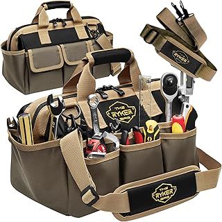 The Ryker Bag 14-Inch Tool Bag Organizer Small Tool Bag. Heavy Duty Tool Bags for Men/Women. Wide Mouth Tool Bag Small. 22 Pockets Toolbag