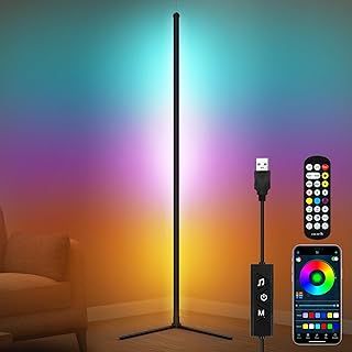 LED Corner Floor Lamp 61.5" RGB Floor Lamp for Living Room Corner Light Smart Mood Lighting with Remote & App, Music Sync, Timing, 16 Million DIY Colors Corner Lamp for Bedroom, Game Lamp