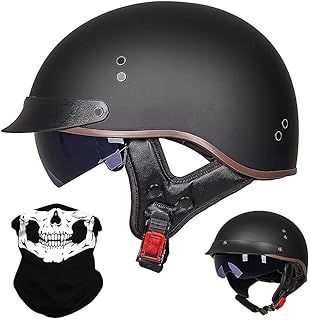 German Style Vintage Motorcycle Jet Helmet, ECE Approved Open Face Motorbike Helmet, Retro Half Helmet, with Sun Visor and Removable inner, for Adult Men Women M~XXL