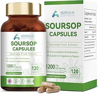 Aoruilia Soursop Capsules with Vitamin C - 1200mg Soursop per Serving - Soursop Fruit Extract Capsules for Immune & Antioxidant, Herbal Supplement for Men & Women, Natural & Vegan - 120 Capsules