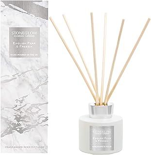 Stoneglow Luna Collection English Pear & Freesia 120ml Scented Reed Diffuser (White & Silver)