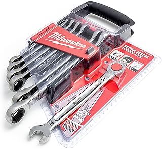 Milwaukee 932464993 Max Bite Ratcheting Metric Combination Spanner Set, 7 Piece, Red
