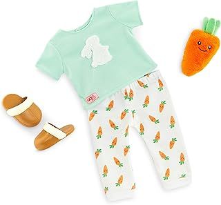 Our Generation Bedtime Bunny Outfit - Pyjama Outfit for 18-inch Boy Dolls, Plush Toy Carrot Accessory, Bunny Themed Pajama for Dolls, Bedtime Clothing Set